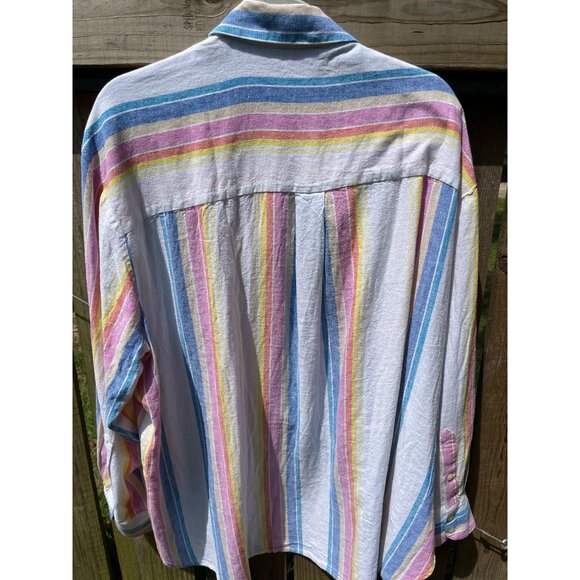 Lane Bryant No-Peek Collection Womens Striped Button Down Shirt Size 18/20 Linen - Picture 3 of 8